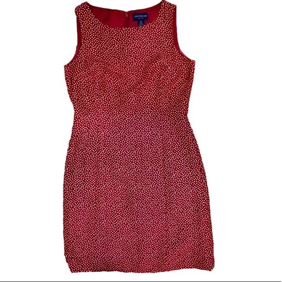 Ann Taylor Micro Dot Sheath Dress Red with Cream - Picture 7 of 7